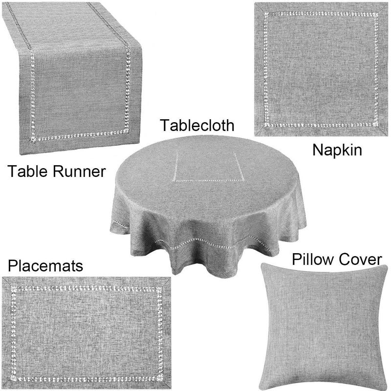 Grelucgo Solid Dark Gray Color Hemstitched Tablecloth (Oval 60 x 102 Inches Tablecloth) - Image 4